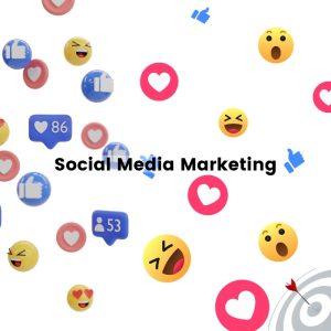 Image of social media emoticons with a banner reading, "Social Media Marketing"