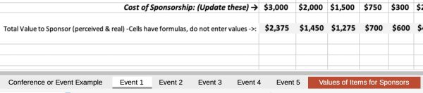 Event Sponsorship Tool worksheets tabs screenshot