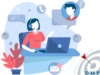 Image of illustration of call center helping a customer.